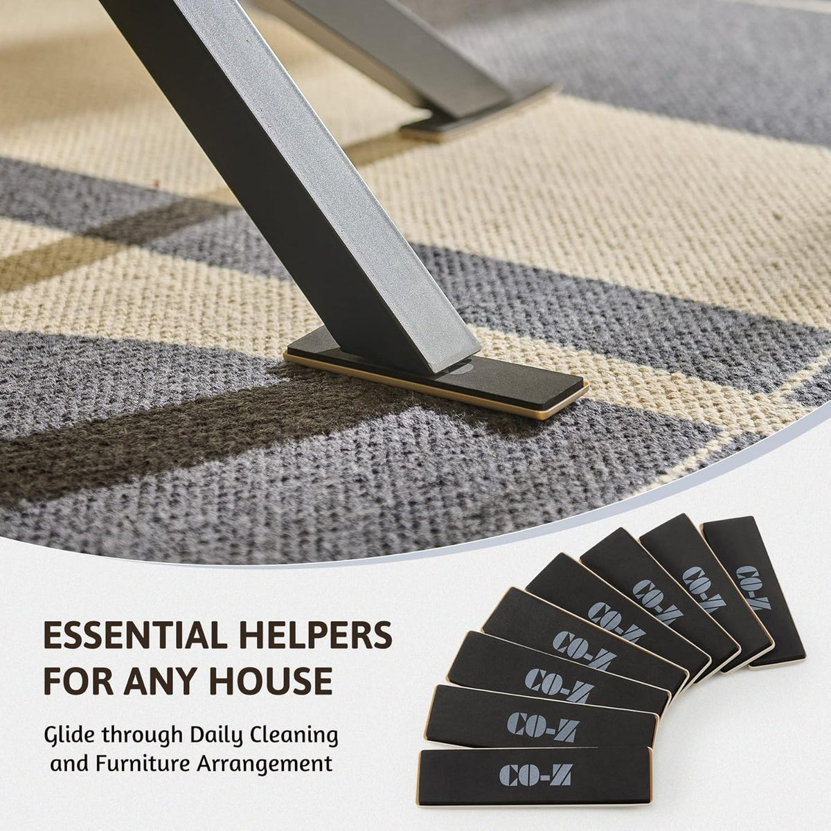 CO-Z Large Furniture Sliders - 8 Pack, 2 1/2" x 9" Rectangle Reusable Furniture Sliders for Carpet