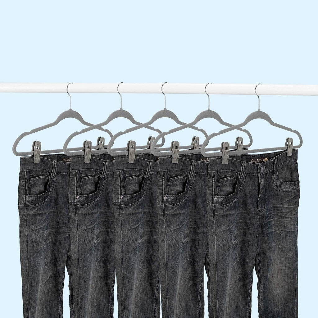 Grey Velvet Clips for Velvet Hangers - 20 PCS Gray Non Slip Velvet Hanger Clip, Pants Hanger Velvet