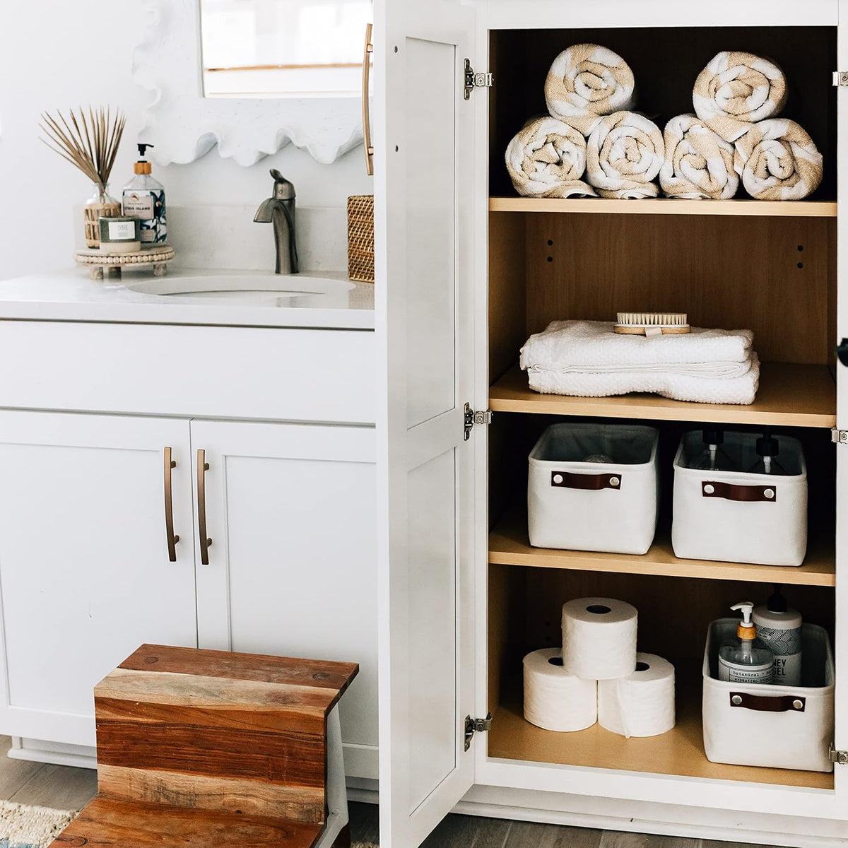 OrganiHaus Small Fabric Storage Baskets for Shelves 6 Pack, 12x8in Closet Storage Bins for Shelves