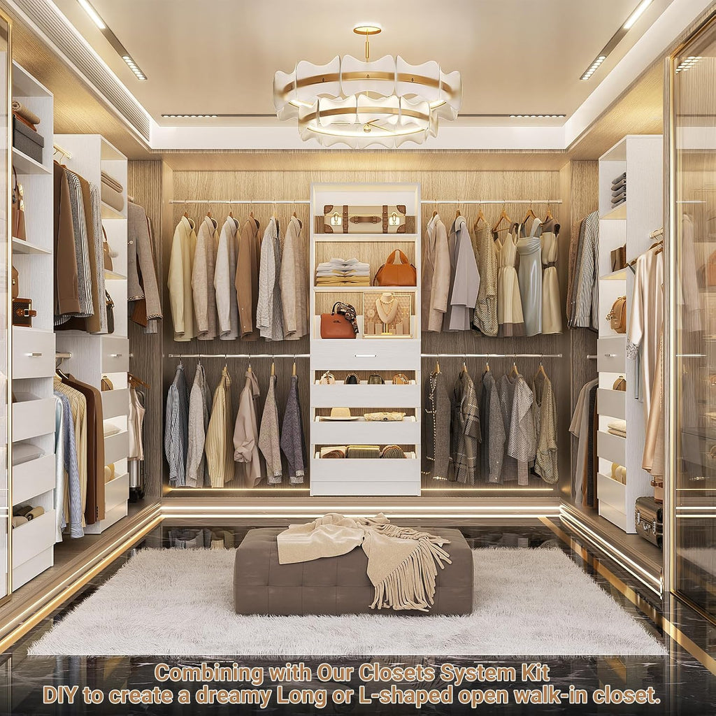 Aheaplus Closet System, 4-9Ft Closet Organizer with 4 Wooden Drawers, Wood Closet Organizer System