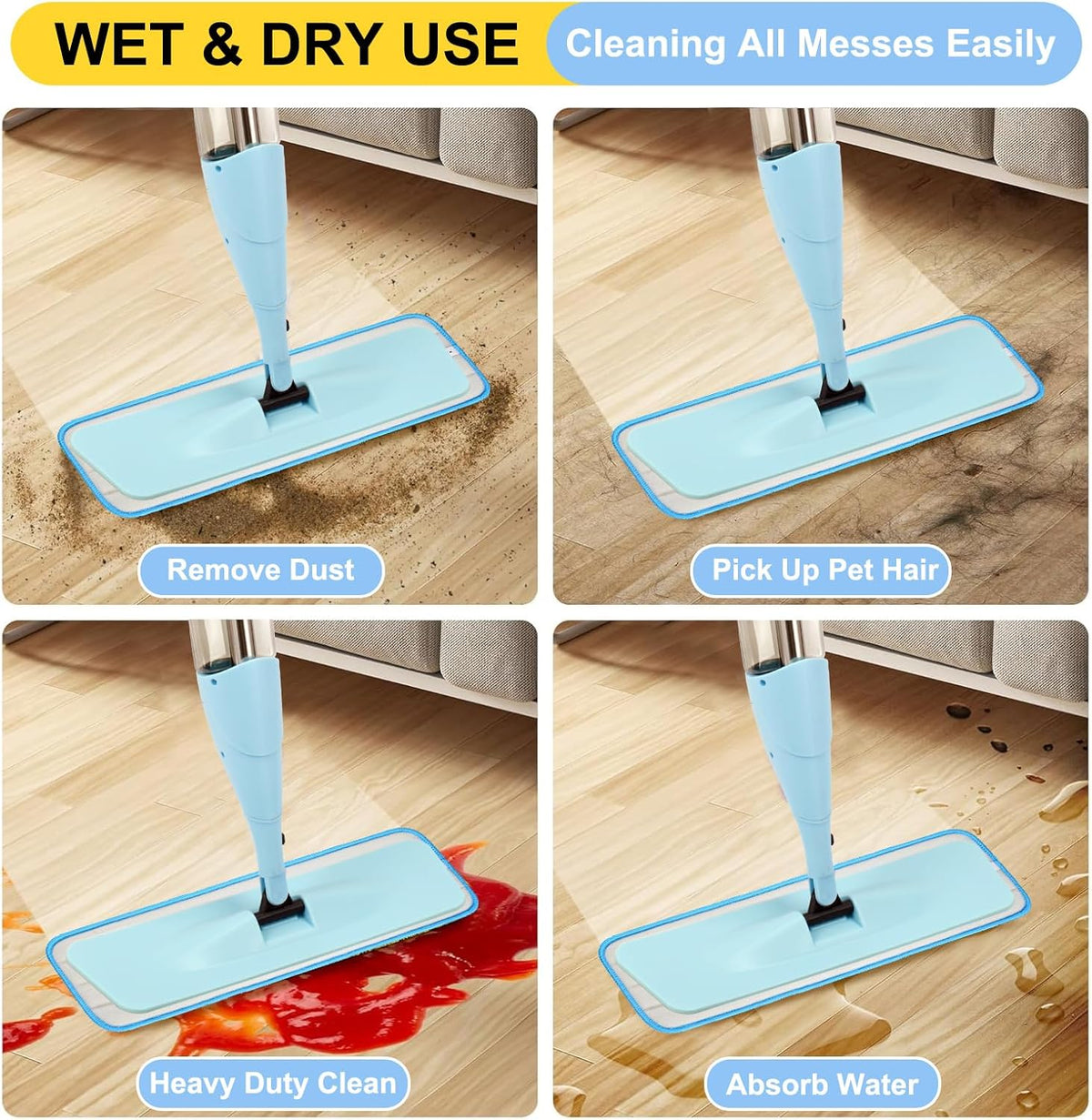 16.5 inch Reusable Mop Pads Microfiber Spray Mop Replacement Heads for Wet/Dry Mops Compatible with