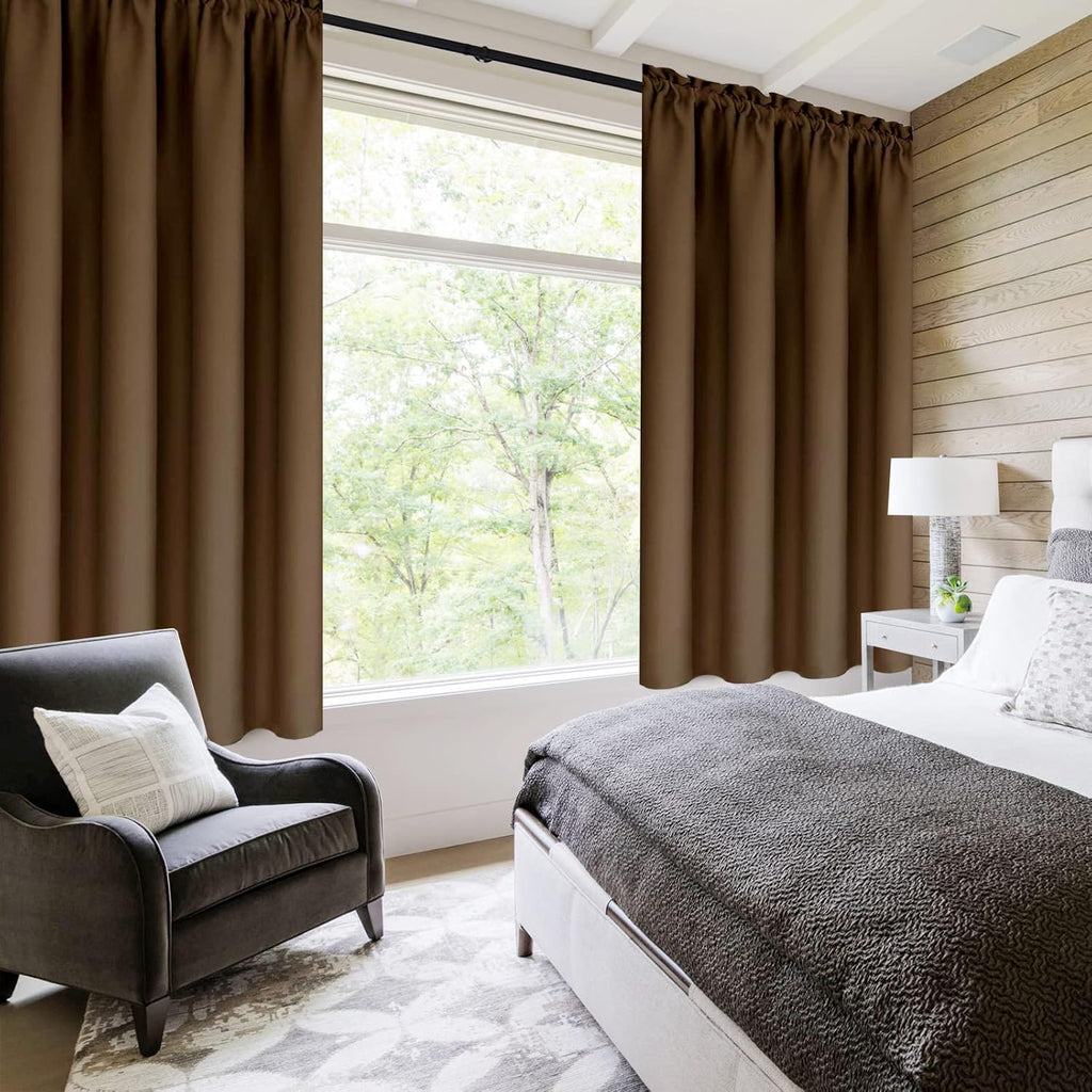 DWCN Brown Blackout Curtains for Bedroom -Rod Pocket Thermal Insulated Room Darkening Drapes for