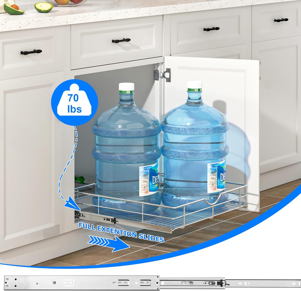 WelFurGeer Soft Close Slide Out Cabinet Shelf, 14" W x 22" D Pull Out Drawers for Kitchen Cabinets