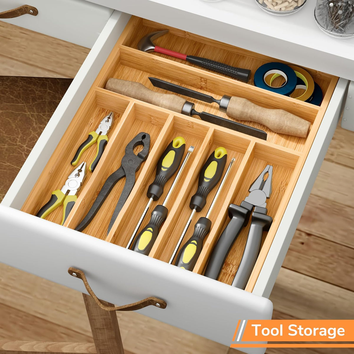 BAMEOS Bamboo Silverware Drawer Organizers, 11.9 inch Utensil Drawer Organizer for Kitchen Drawers