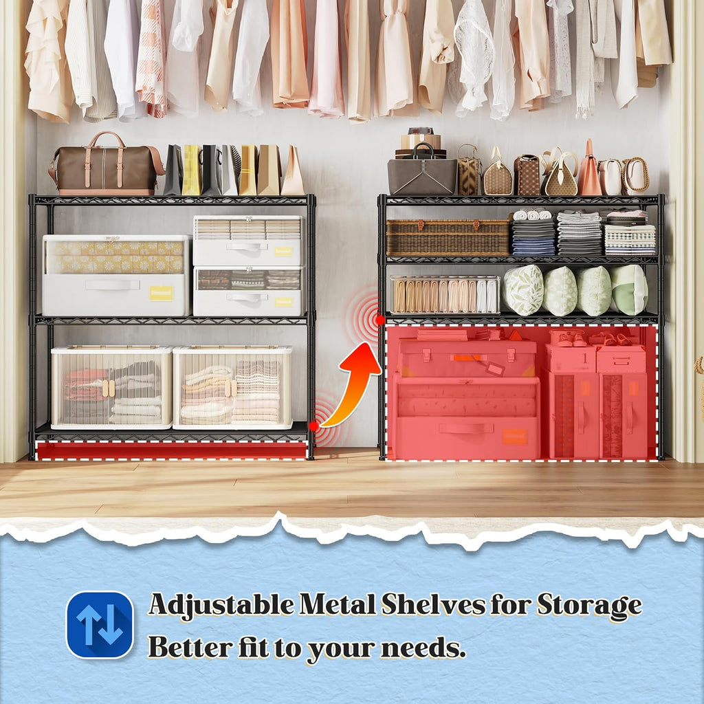 3- Shelf Metal Shelving Unit 35.6Wx14Dx36H Adjustable Storage Shelves Heavy Duty Garage Shelving