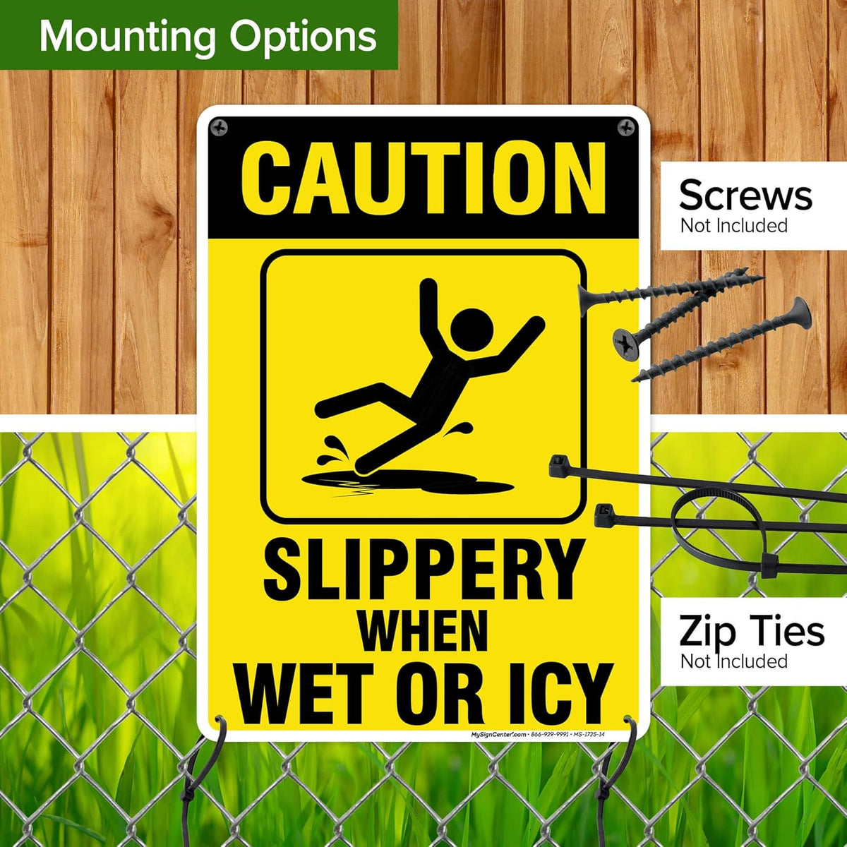 Caution Slippery When Wet Sign or ICY Sign, 10"x14" Polyethylene, Fade Resistance, Indoor/Outdoor