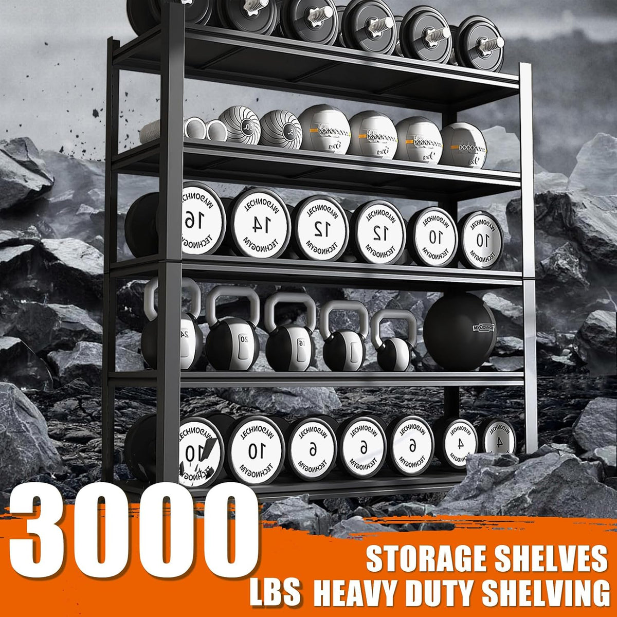 84“H Garage Shelving Heavy Duty Storage Shelves 3000 LBS Adjustable 5 Tier Metal Shelving Uints and