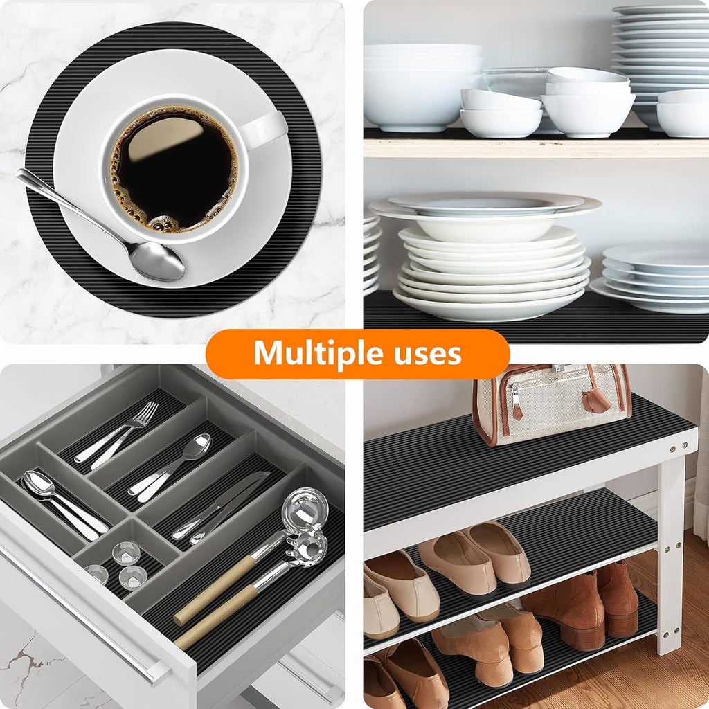 Black Shelf Liners for Kitchen Cabinets Non-Adhesive, Drawer Mat Liner for Bathroom, Plastic Pantry