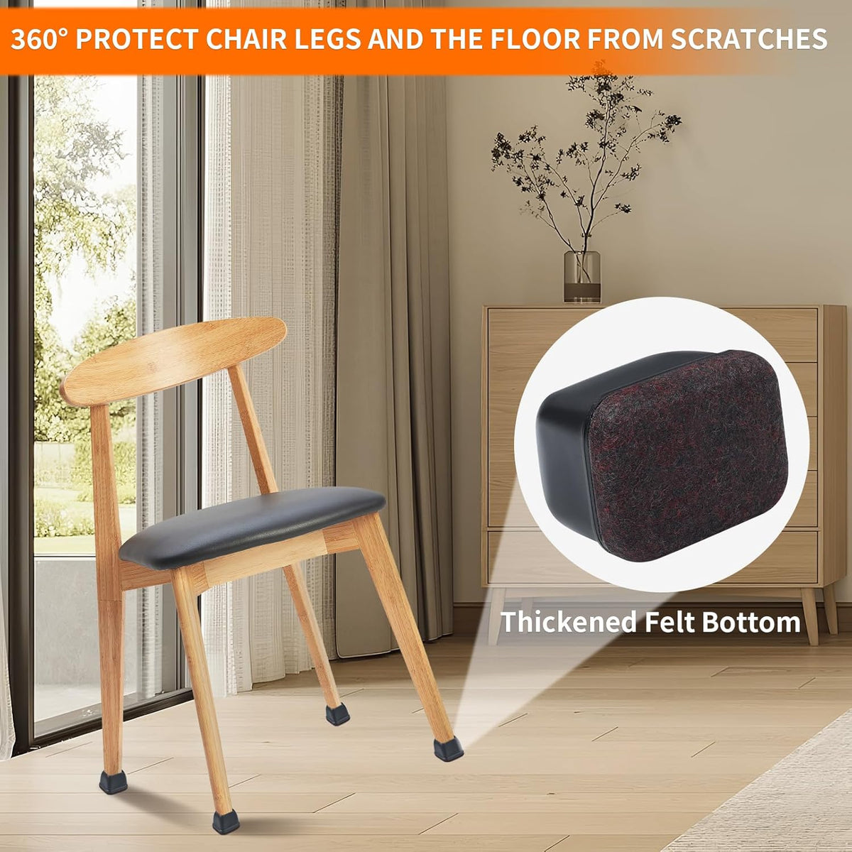 Ezprotekt 24 Pcs Rectangle Black Silicone Chair Leg Floor Protectors Caps, Rectangle Felt Chair Leg