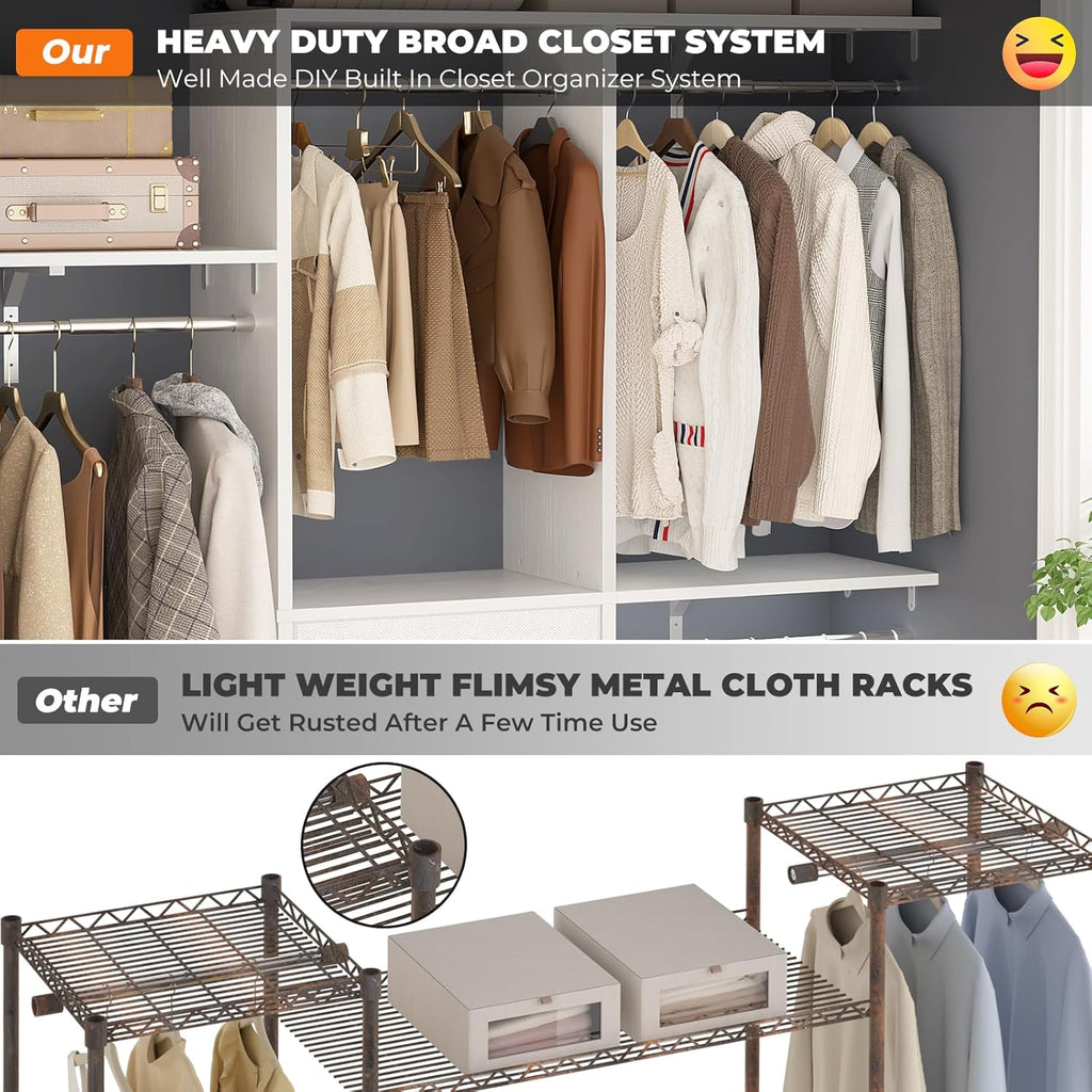 Armocity 5FT Small Closet System with 3 Fabric Drawers, 60 Inches Walk In Closet Organizer System