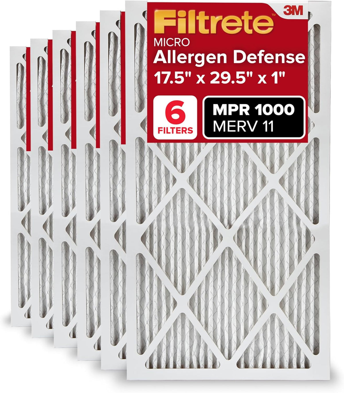 Filtrete 17.5x29.5x1 AC Furnace Air Filter, MERV 11, MPR 1000, Micro Allergen Defense, 3-Month