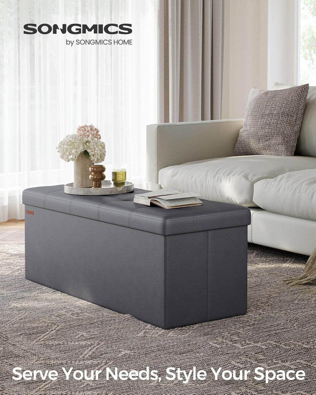 SONGMICS Mazie Collection - 43 Inches Folding Storage Ottoman Bench, Ottoman with Storage, Foot