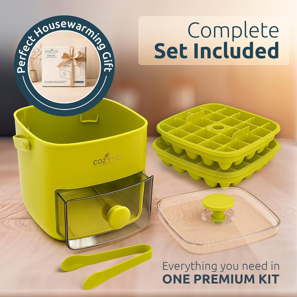 COZYTO CubeGo Ice Cube Tray with Lid and Storage Bin – One-Press Release, 48 Mini Ice Cubes