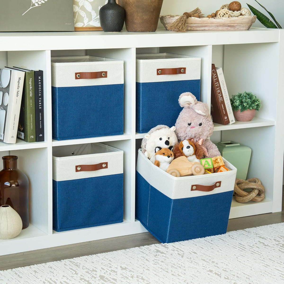 OrganiHaus 11x11 Fabric Cubes Storage Bins Set of 4, Foldable Collapsible Fabric Storage Bins for