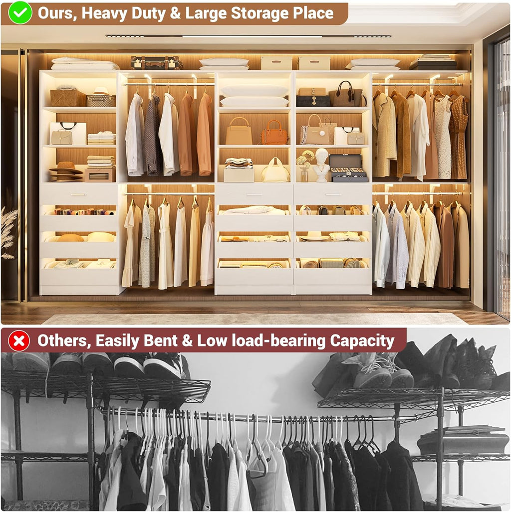 Aheaplus Closet System Set of 3, 138.5" Wood Closet Organizer System Tower with 12 Drawers & 4