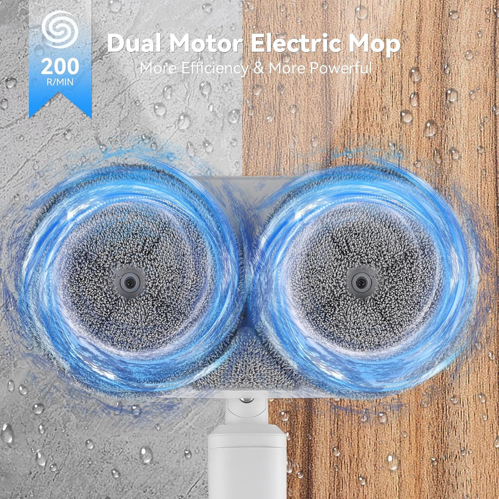 Cordless Electric Mop, Dual Motor Powerful Spin, Cordless Mop with LED Headlight/Water Sprayer