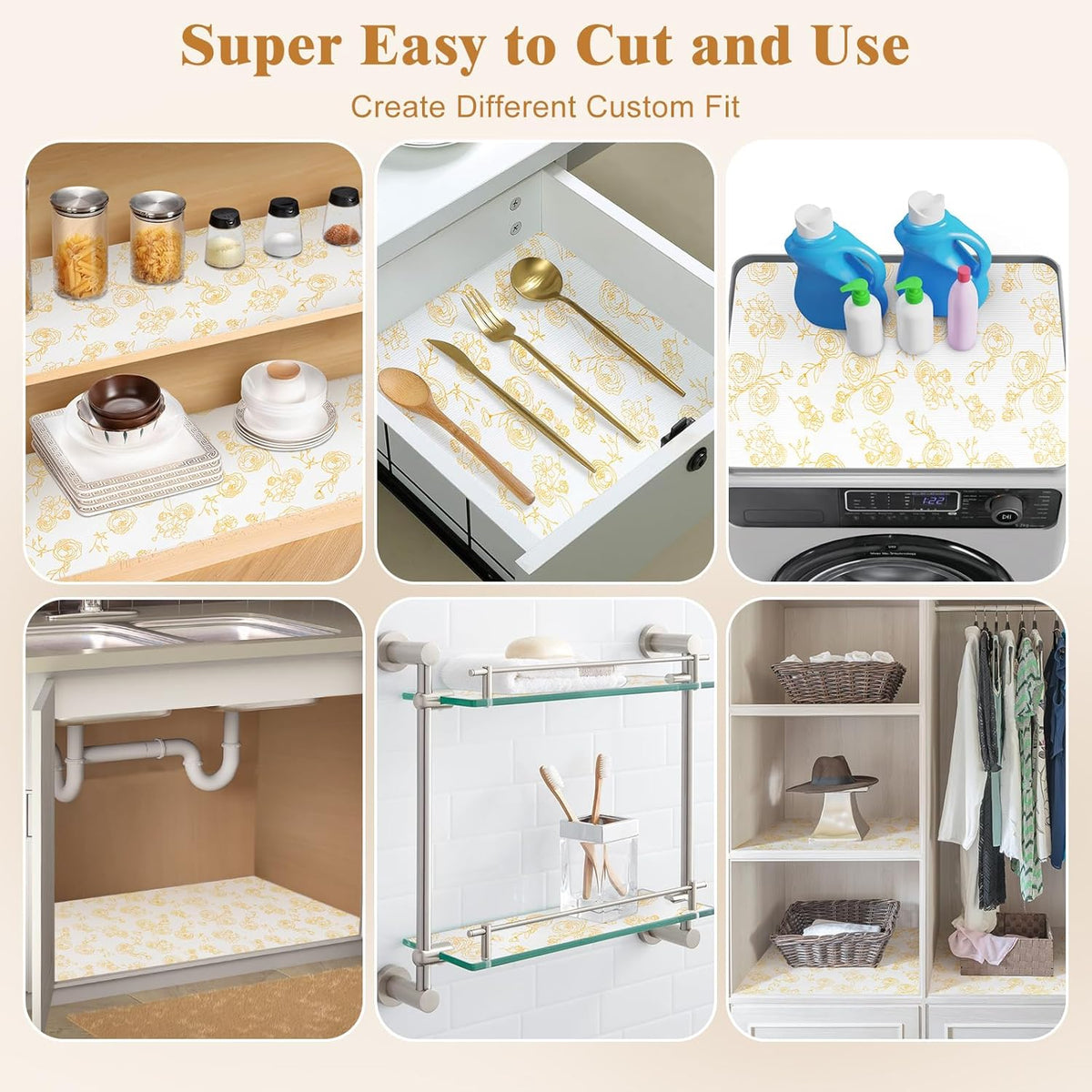 Shelf Cabinet Liner for Kitchen- Non Adhesive Drawer Liner Refrigerator Liner, Premium Waterproof