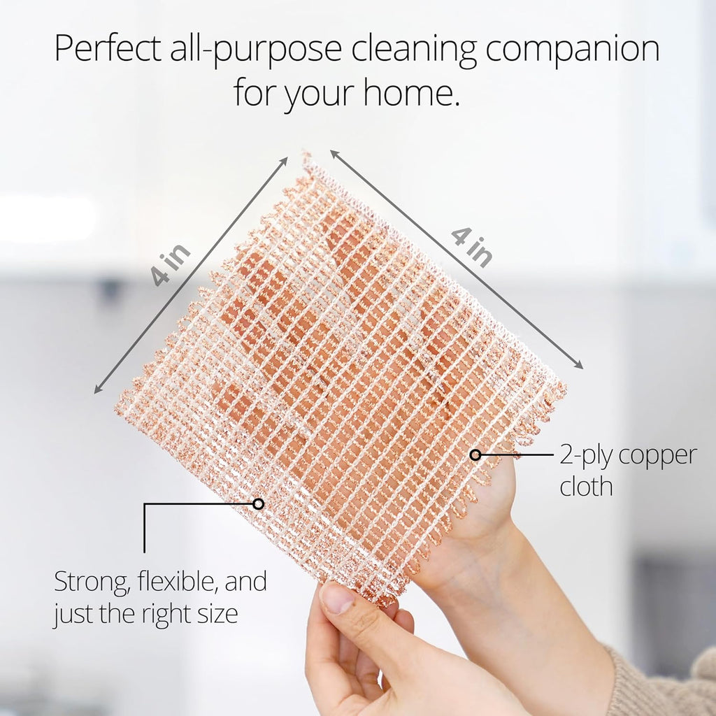 Naroa Copper Scrubbing Pads 3 Pack | 2-Ply Non-Abrasive Metal Mesh Scrubber | Reusable Copper
