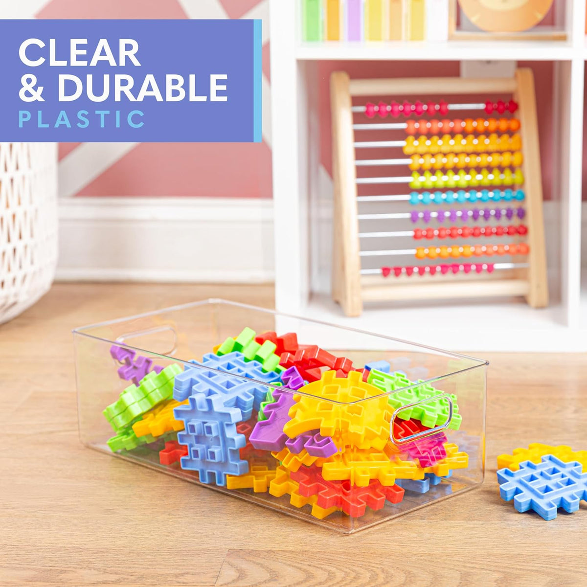 Plastic Food Storage Clear Container Bin with Handles for Organizing Kitchen, Pantry, Refrigerator