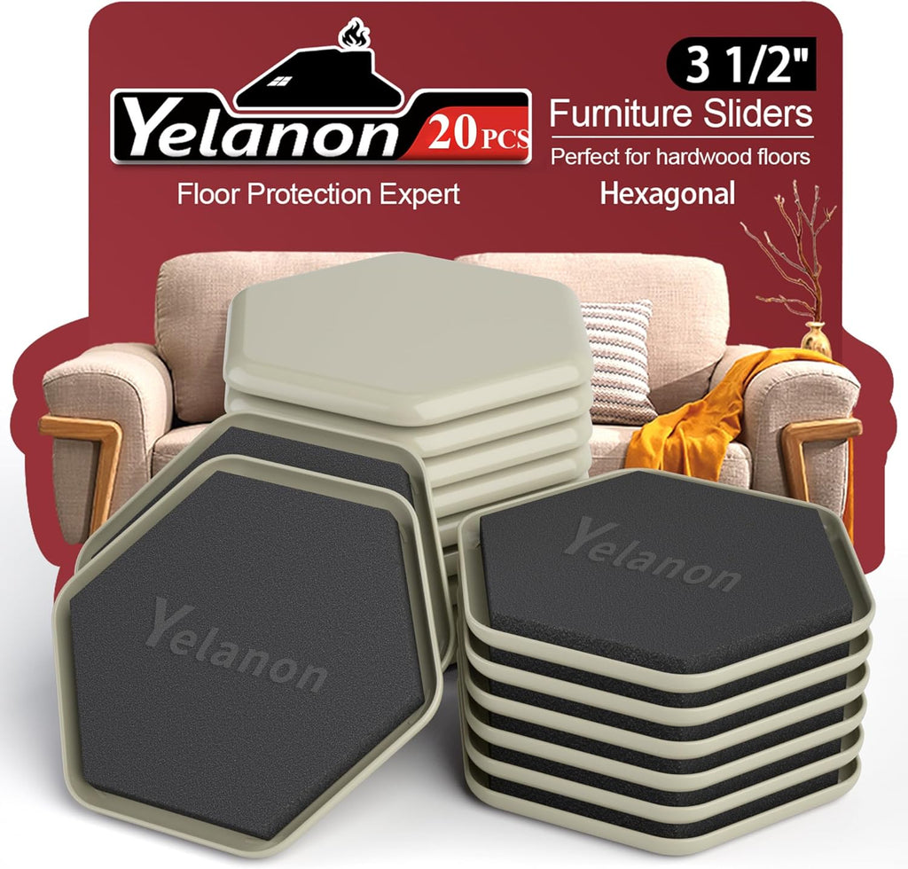 Furniture Sliders - 20 pcs-3 1/2” Hexagon Beige Furniture Sliders for Carpet, Heavy Duty Furniture