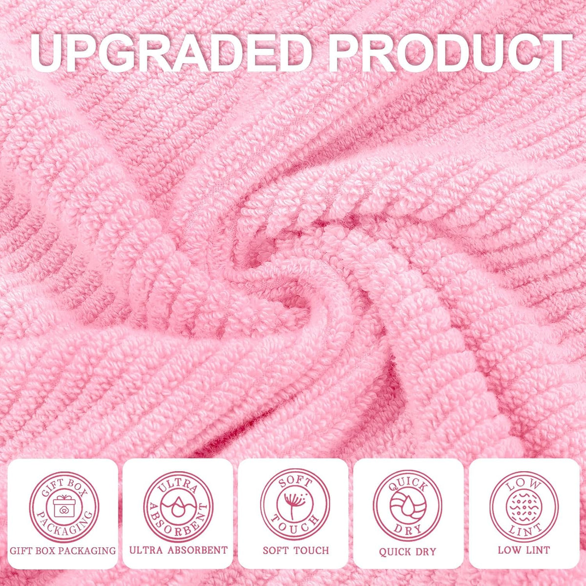 Pink Towels - 100% Cotton, Soft, Quick Dry, Lightweight, Towel Set of 6, 2 Large Bath 30" x 56", 2