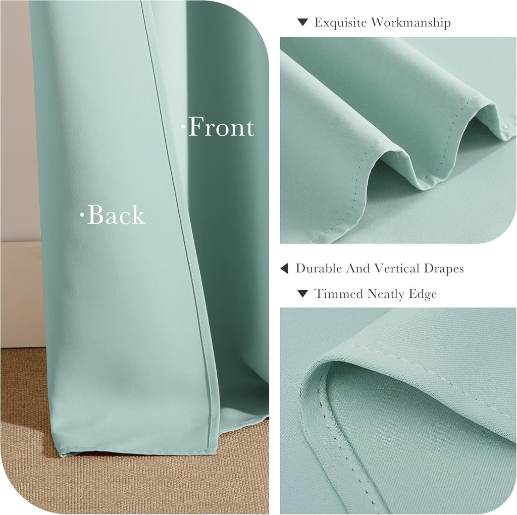 PONY DANCE Aqua Short Blackout Curtains 36 inch Length for Kitchen, Privacy Small Black Out Grommet