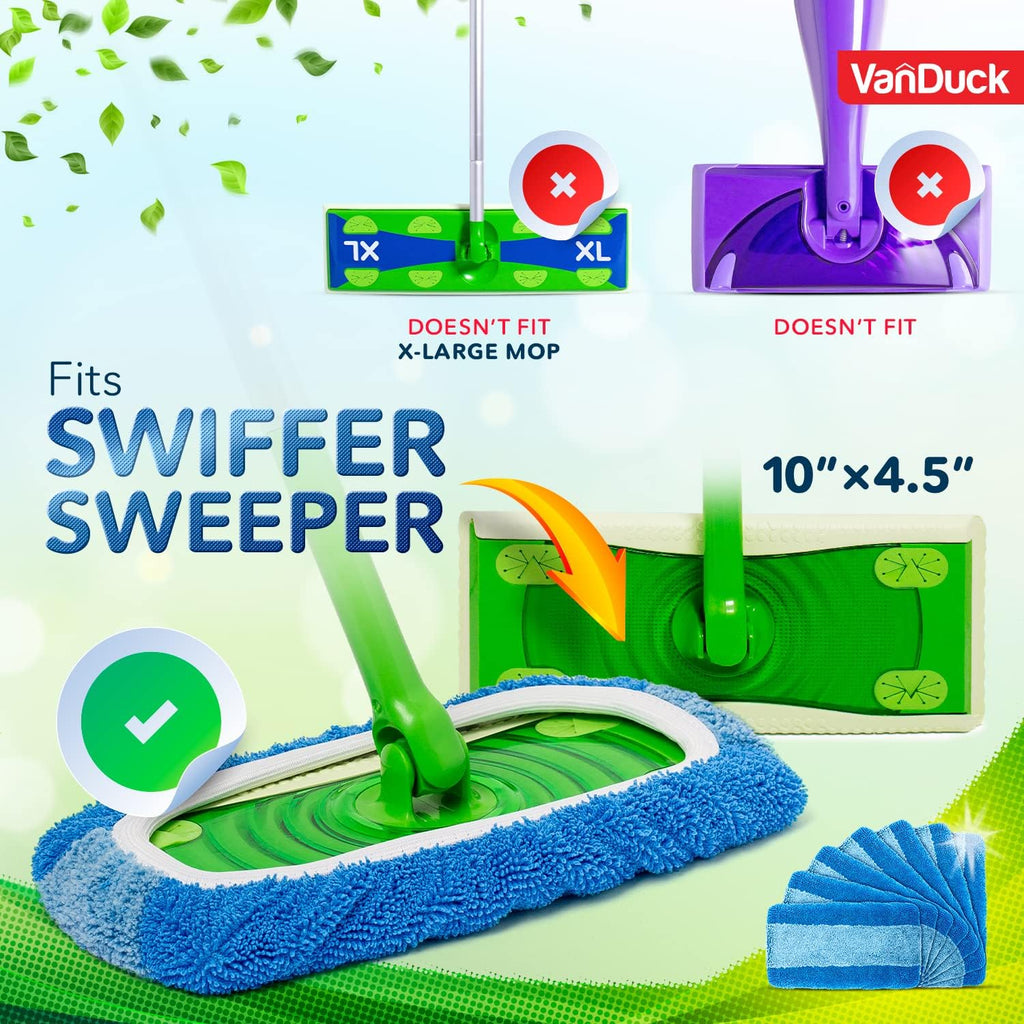 VanDuck Reusable Pet Heavy Duty Mop Pads Compatible with Swiffer Sweeper (6-Pack) - Washable