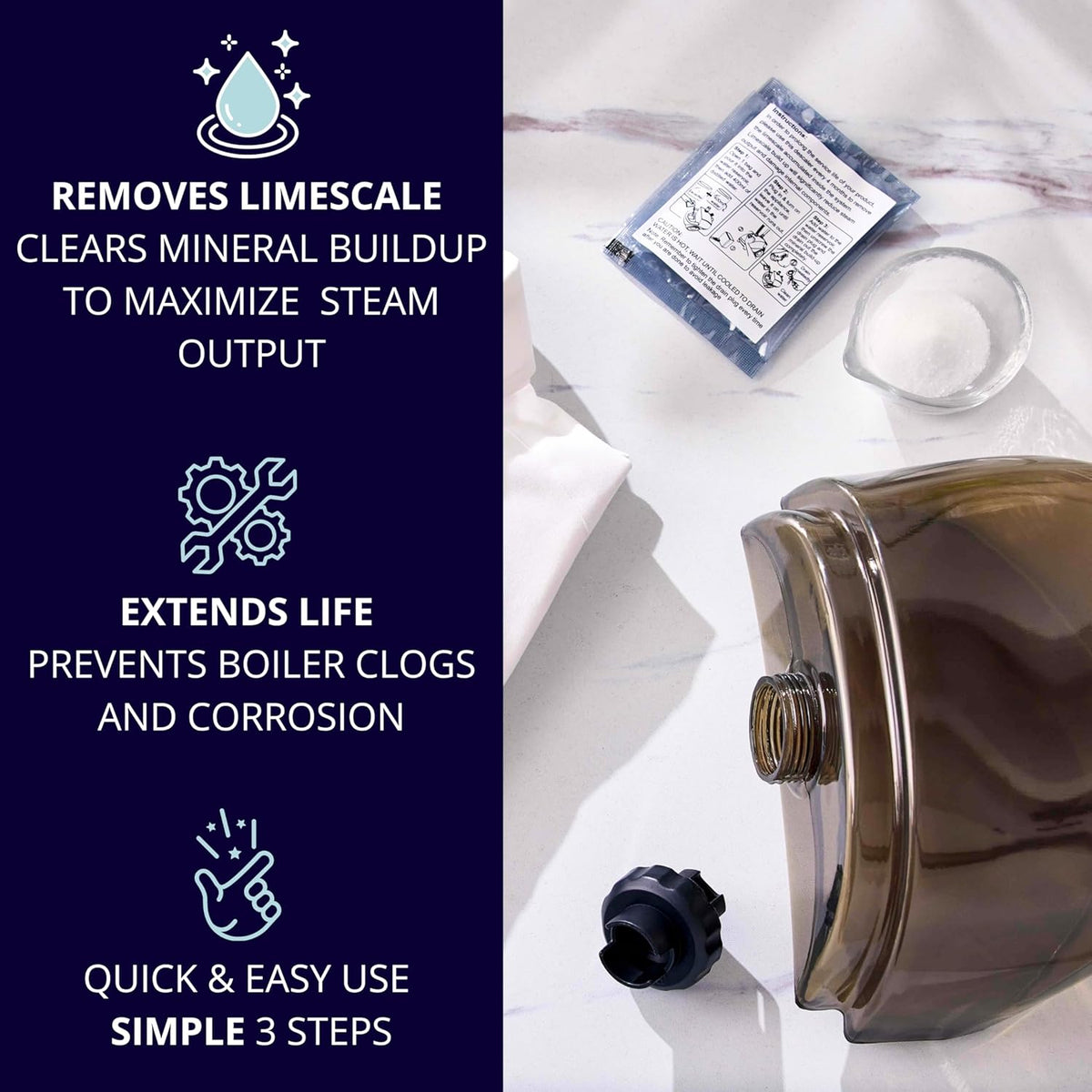 SALAV Garment Steamer Descaler/Decalcifier Packets for Mineral Deposits and Build-up Removal