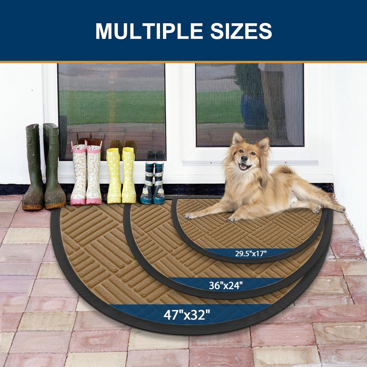Smiry Half Circle Front Door Mat Outside Entrance, Heavy Duty Outdoor Indoor Natural Rubber