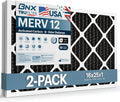 BNX TruFilter 16x25x1 MERV 12 Odor Defense (2-Pack) AC Furnace Air Filter with Activated Carbon