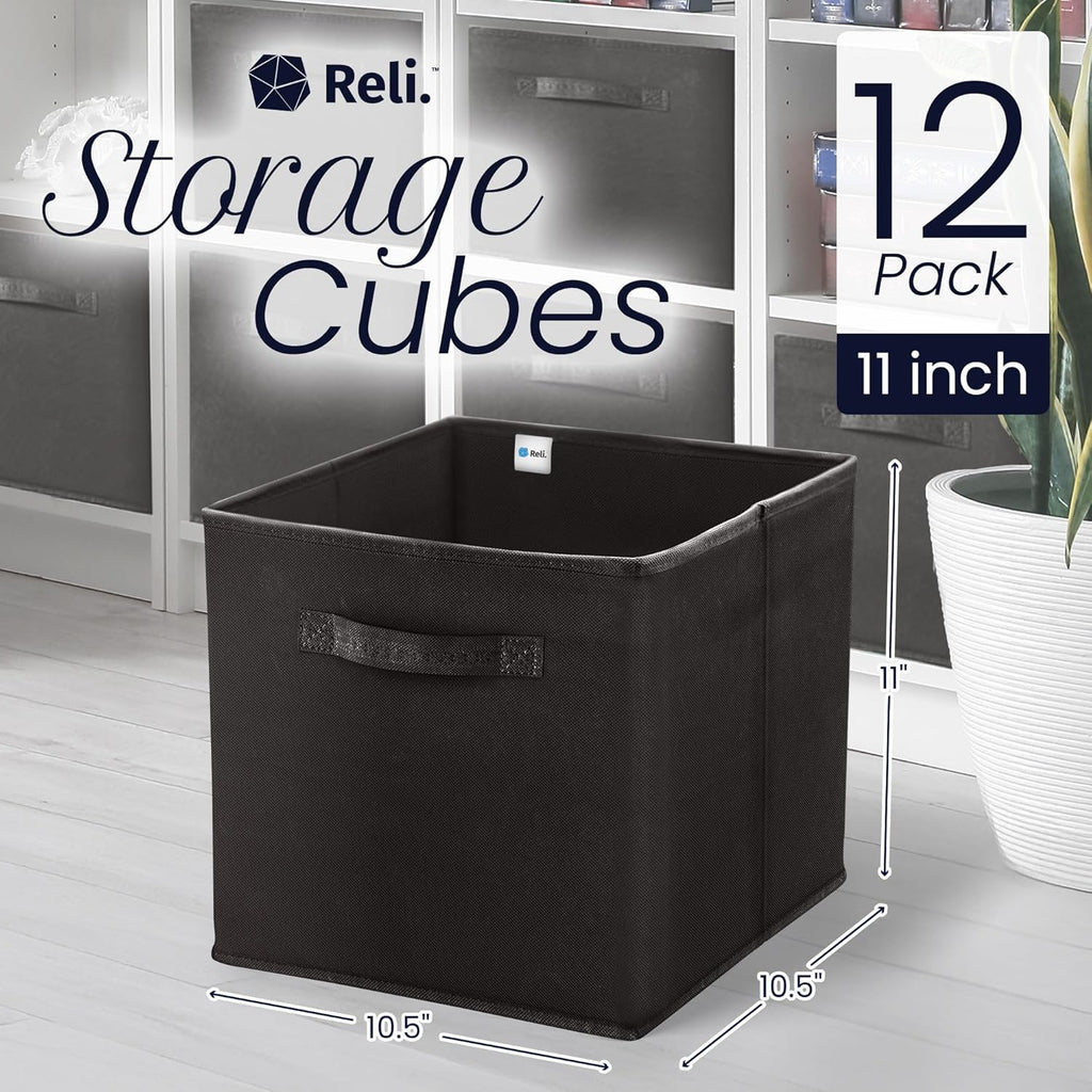 Reli. 11 Inch Cube Storage Bins (12 Pack) | Cube Organizer Bins | 11x11 Fabric Storage Boxes |
