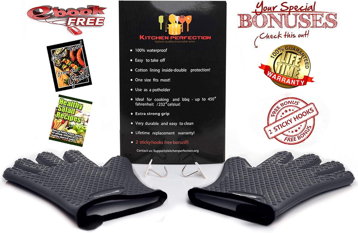KITCHEN PERFECTION S Silicone Smoker Oven Gloves -Extreme Heat Resistant BBQ Gloves -Handle Hot