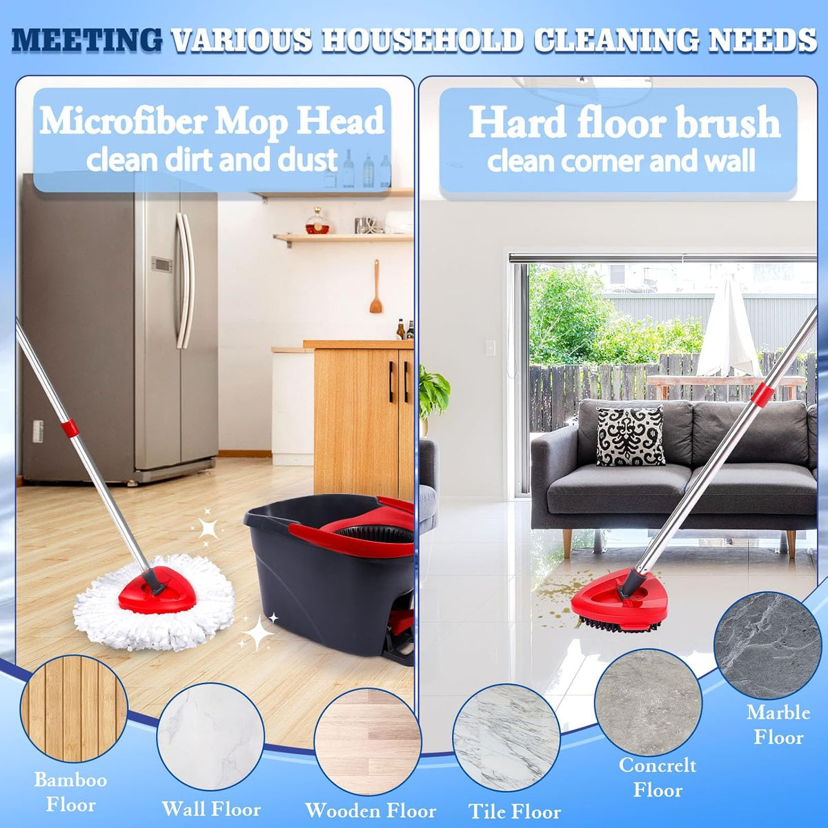 2 Pcs Mop Scrub Brush Head and 1 Mop Base Part Part Replacement Compatible with Oceda EasyWring 1