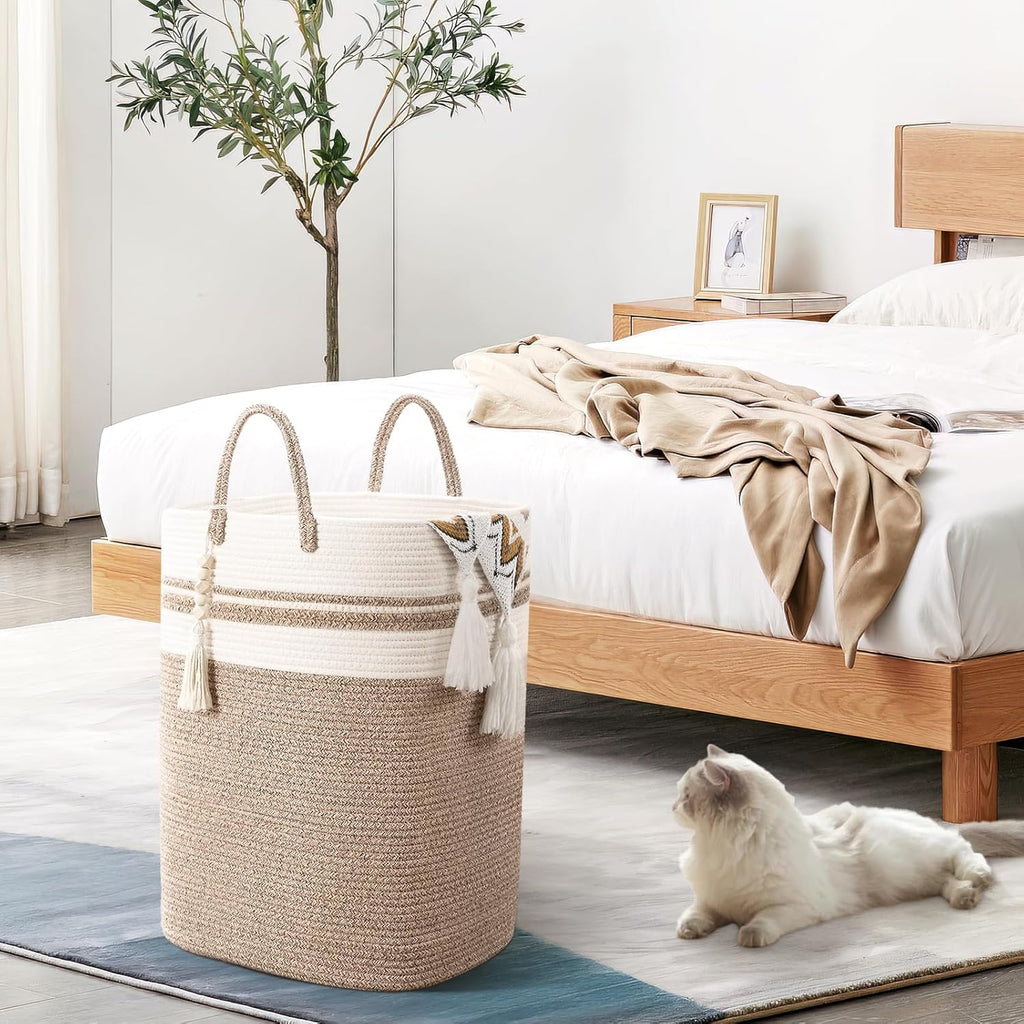 Woven Laundry Basket for Clothes, 65L Large Rectangle Laundry Hampers, Nursery Storage Basket for