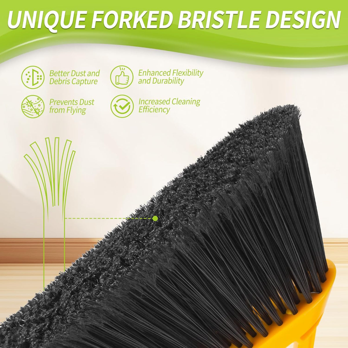 Outdoor Broom with 54'' Long Handle, Heavy Duty Broom for Sweeping Patio, Garden, Lobby, Sidewalks