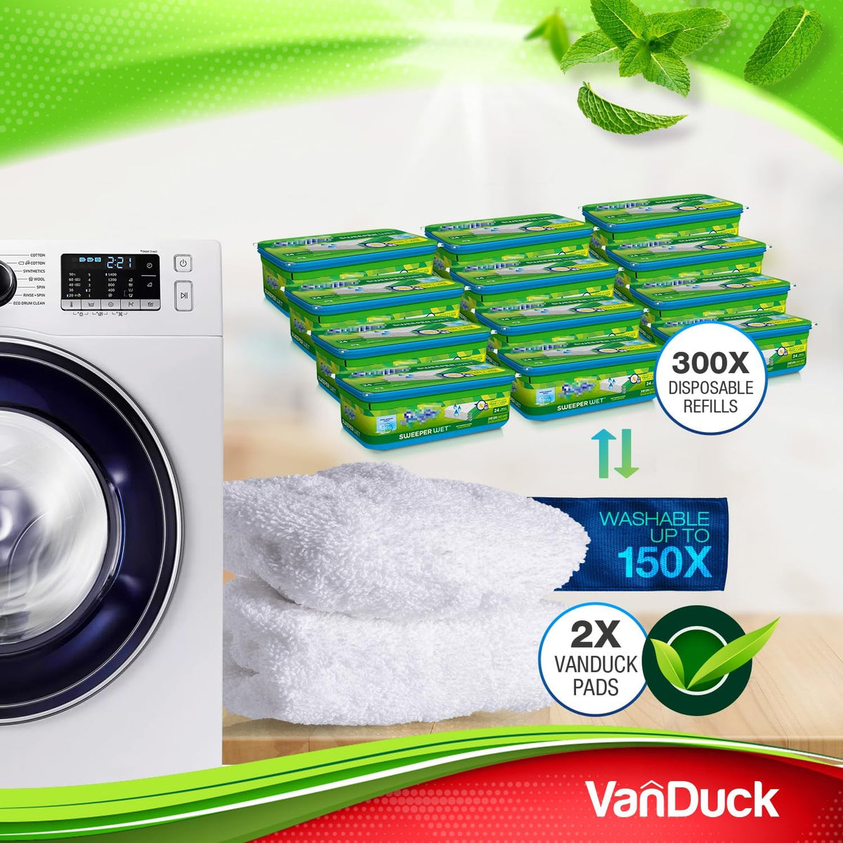 VanDuck Reusable 100% Cotton Mop Pads Compatible with Swiffer Sweeper (8-Pack), Terry Cloth Mop