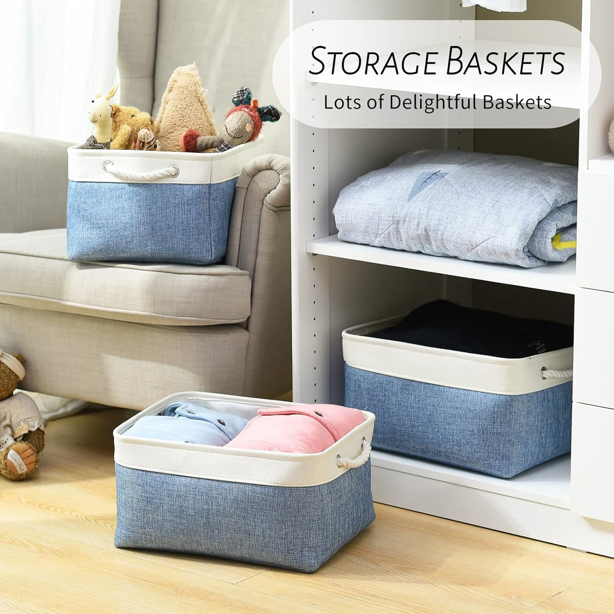 TcaFmac Storage Basket for Organizing - Large 4 Pack Fabric Storage Bins Baskets for Shelves with