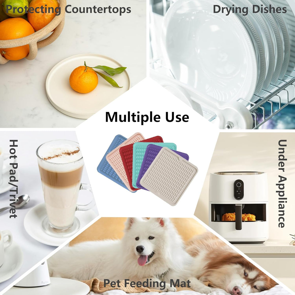 ZLR Silicone Dish Drying Mat for Kitchen Counter, Eco-Friendly Fast Dry Dish Mat, Easy Clean Multi