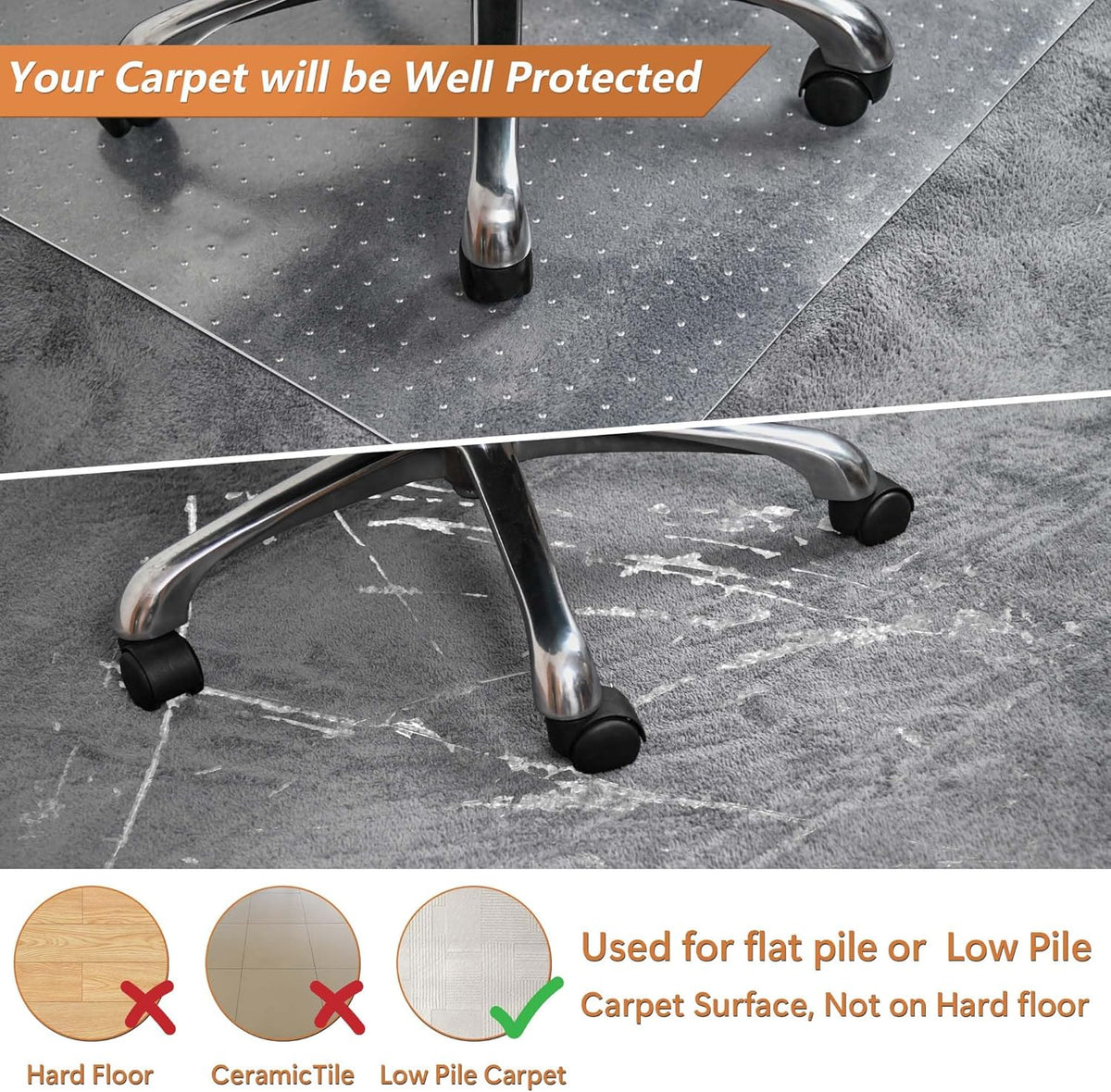 Large Chair Mat for Carpet, Easy Glide Plastic Carpet Floor Protector Mat for Office Chairs for