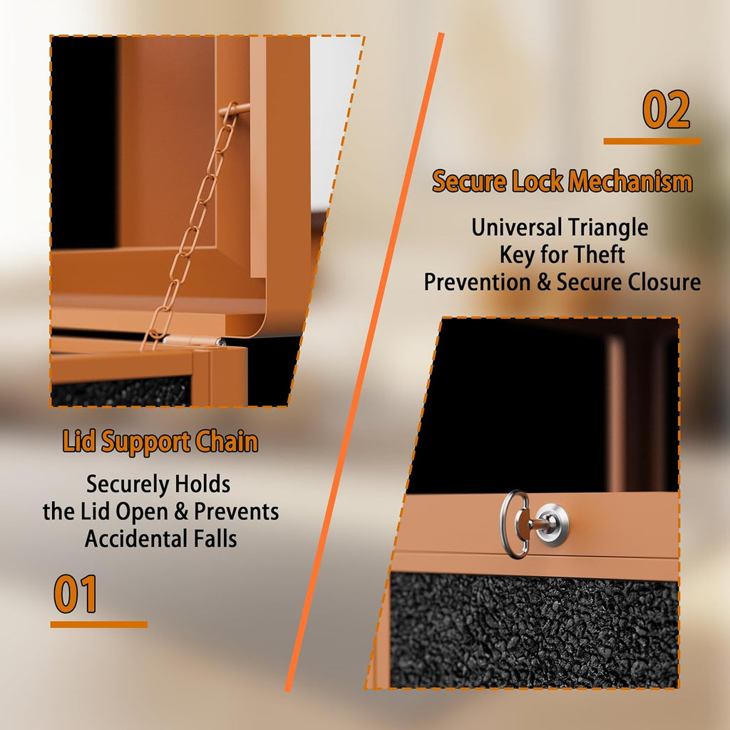 Commercial Metal Outdoor Trash Can with Lid, Lockable Outdoor Garbage Can with Nature Stone Panels