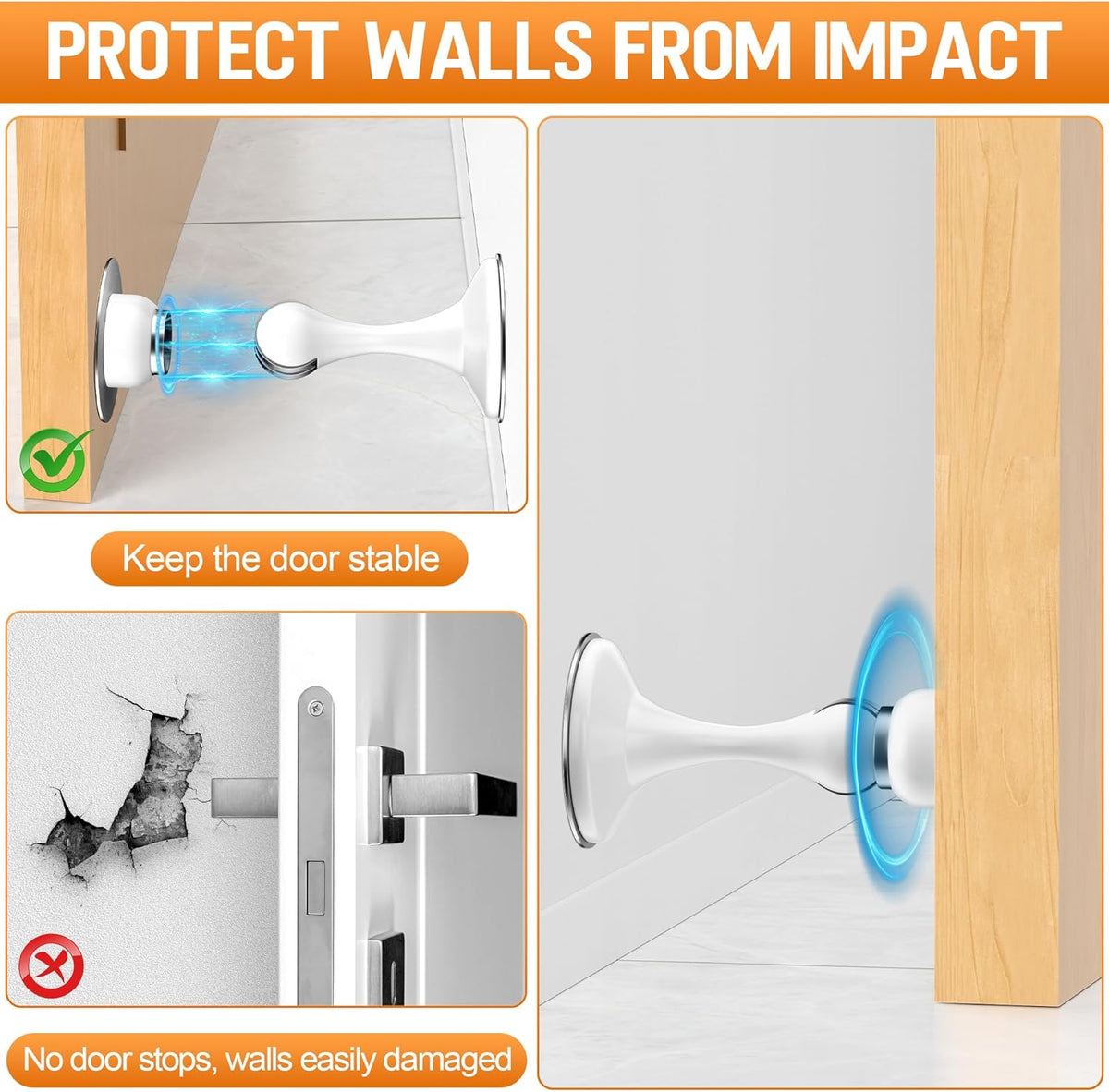 Crosize Magnetic Door Stoppers 2 Pack, Stainless Steel Door Catch for Wall and Floor Mounting, Door