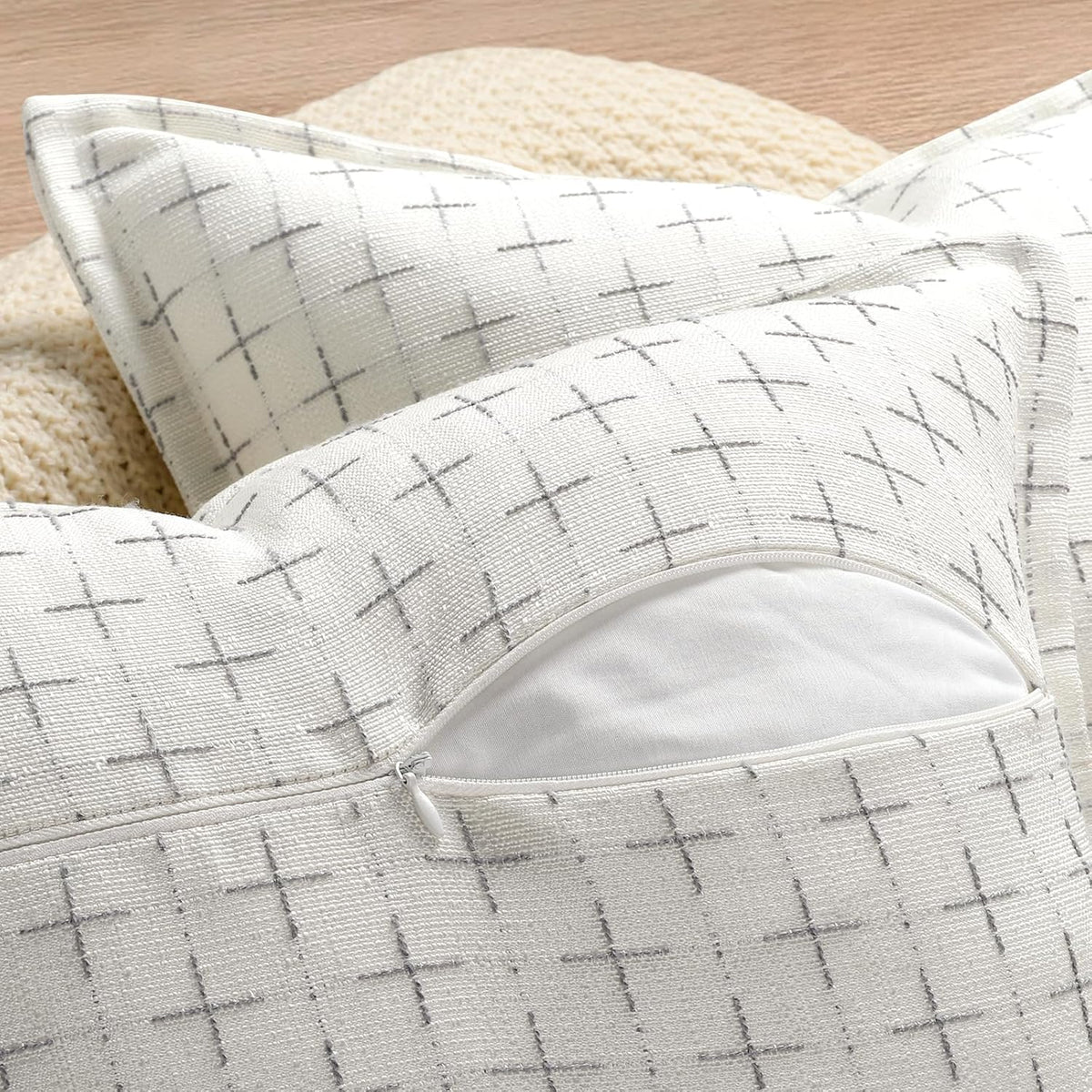 ZWJD Pillow Covers 18x18 Set of 2 Soft Polyester Textured Pillow Covers with Stylish Flange Edge