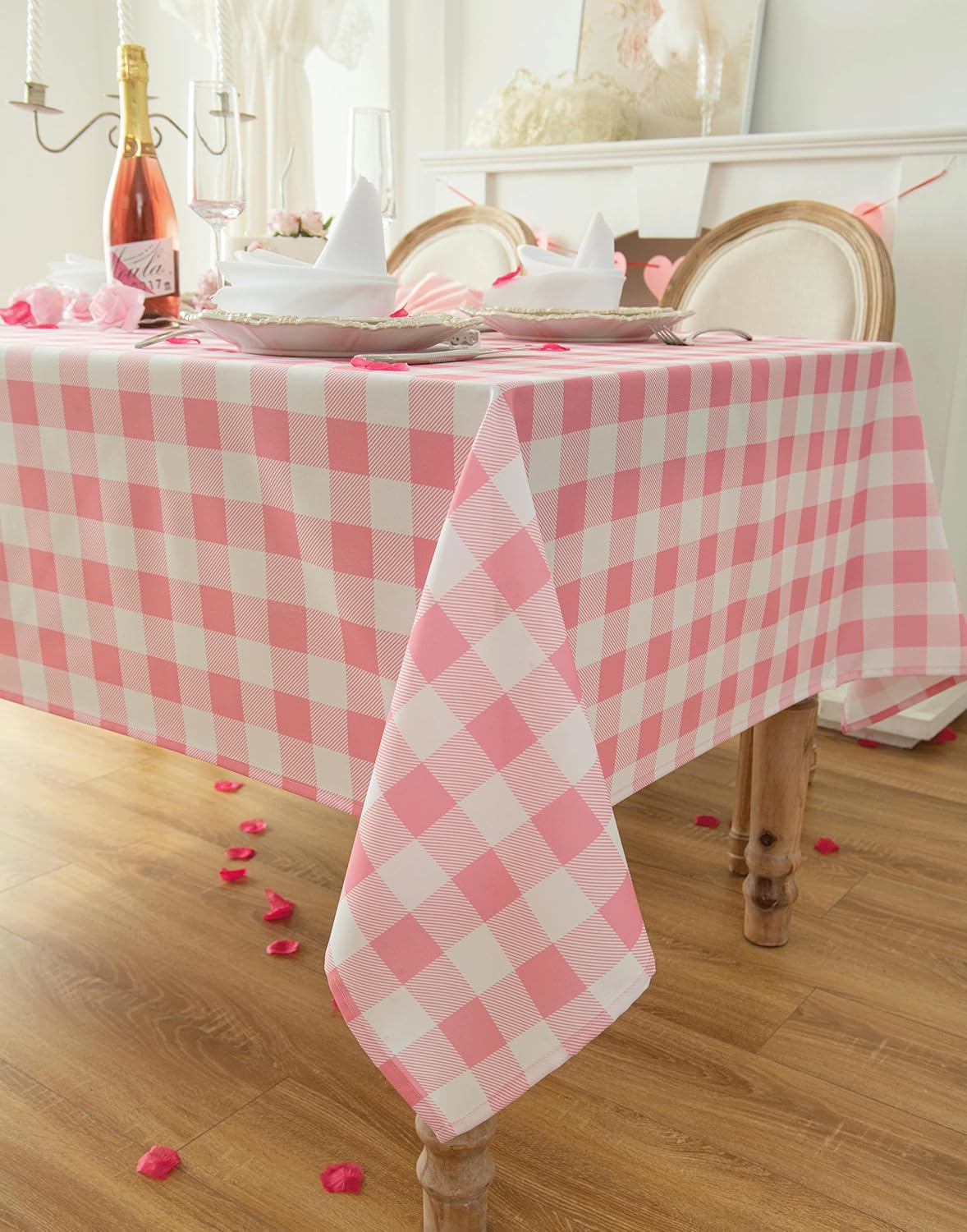 Waterproof Plaid Tablecloth Fabric - Square 58x58 Inch Classic Gingham Checker Table Cloth for