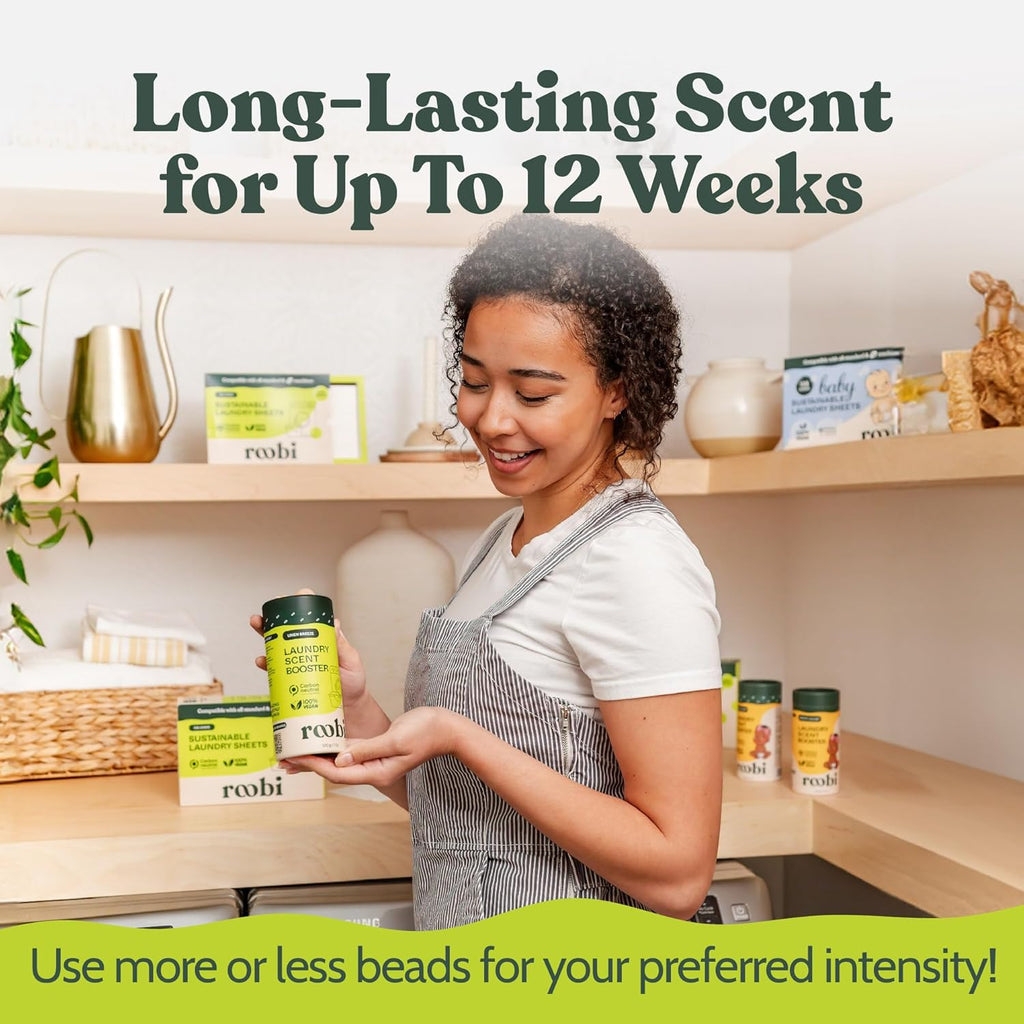 Roobi Sustainable Laundry Scent Booster Beads. Linen Breeze Fragrance Laundry Beads. Up to 20