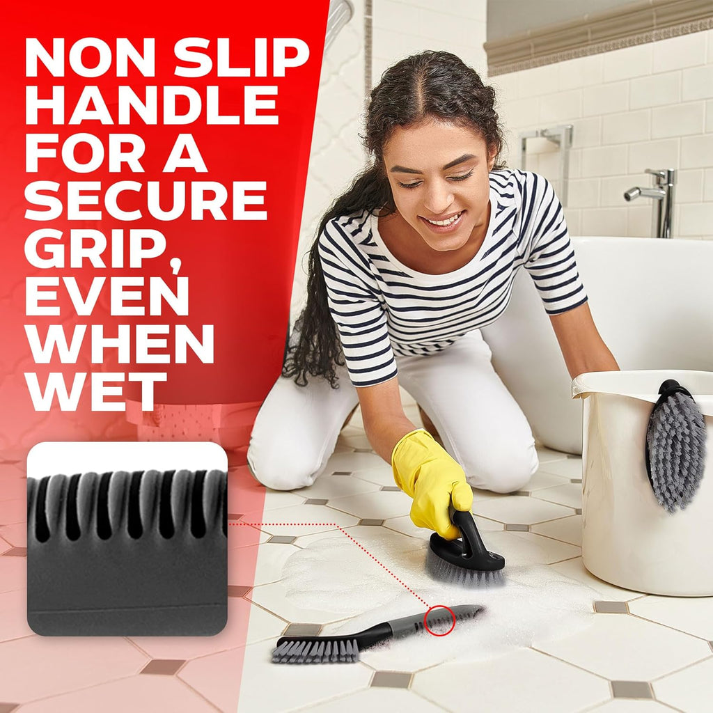 Scrub Brush Set of 6 pcs - Cleaning Shower Scrubbers with Squeegee for Shower Glass and Adhesive