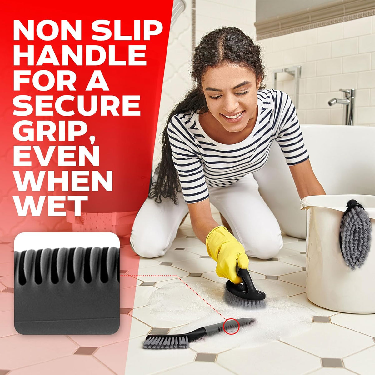 Scrub Brush Set of 6 pcs - Cleaning Shower Scrubbers with Squeegee for Shower Glass and Adhesive