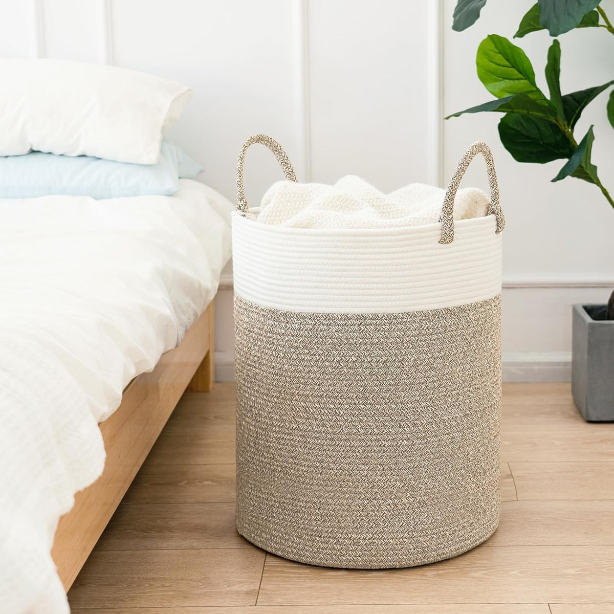 INDRESSME Tall Wicker Laundry Basket, Large Woven Clothes Hamper for Bedroom, Bathroom, Living