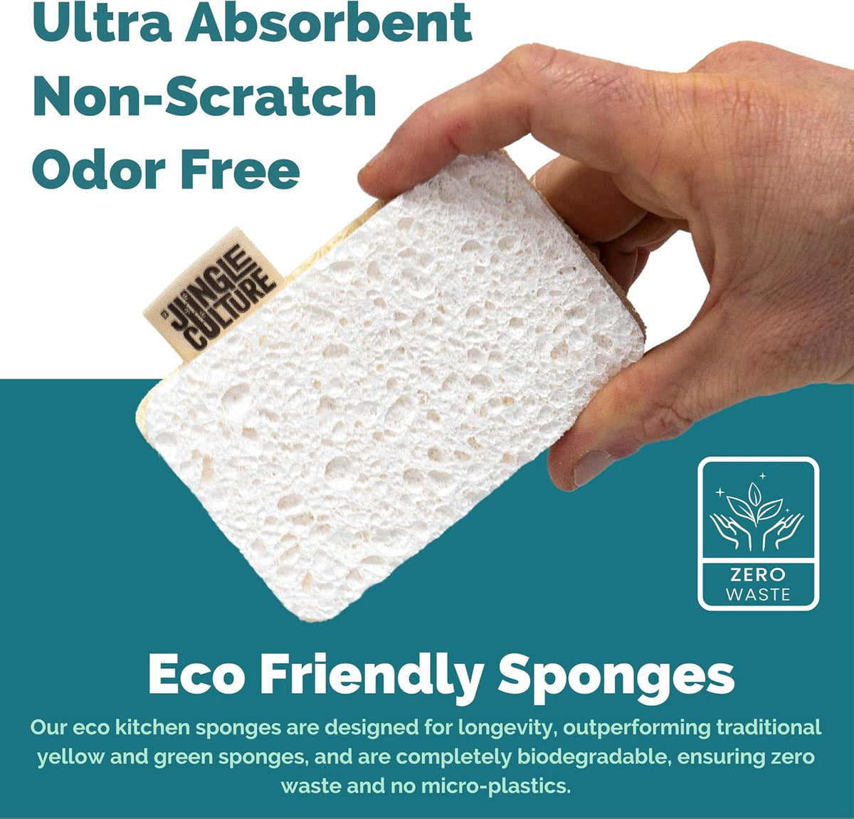 Jungle Culture Eco Sponge Set of 4 • Eco Friendly Natural Dishwashing Sponges • Non-Scratch