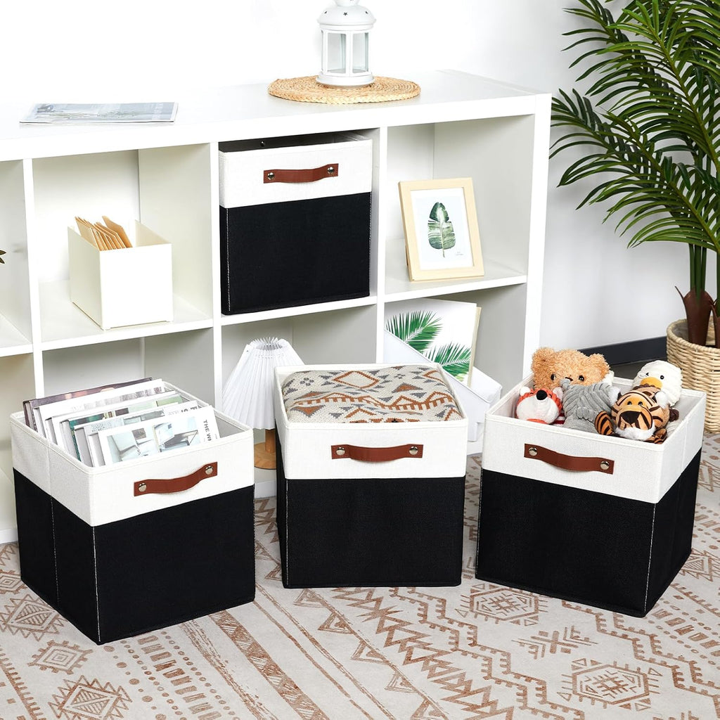 DULLEMELO Fabric Storage Bins for Shelves, Cube Storage Organizer Bins with PU Handles, Set of 4