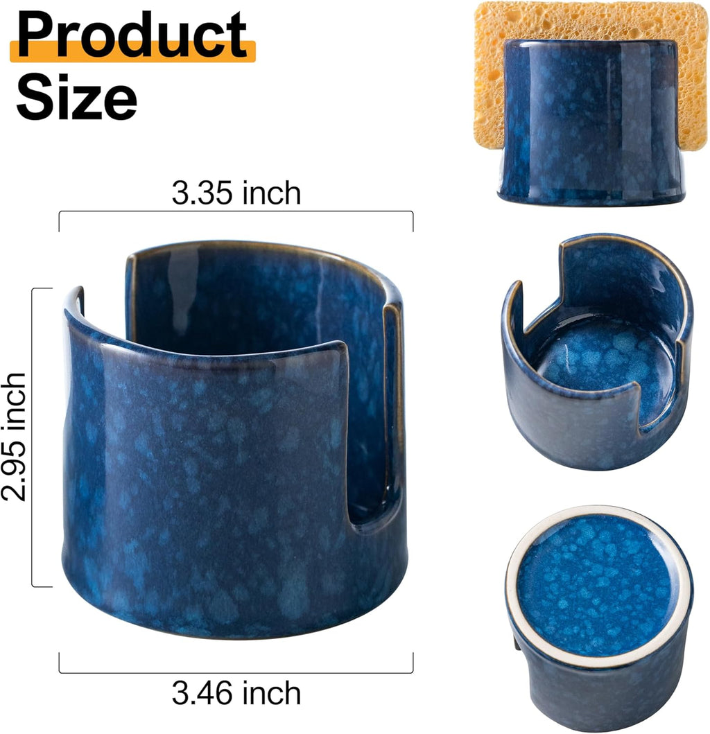 Kitchen Sponge Holder, Ceramic Sponge Organizer Scrubby Holder Sink Caddy Dish Rack for Kitchen and